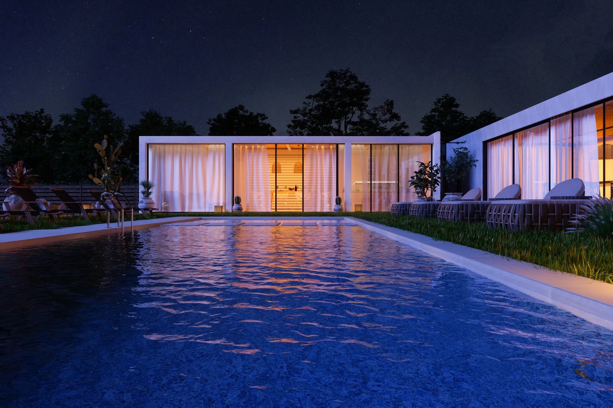 Luxury property with pool at night